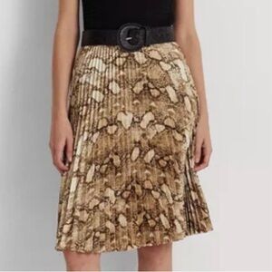 LAUREN Ralph Lauren Pleated Brown & Cream Snakeskin Print Skirt Size 2